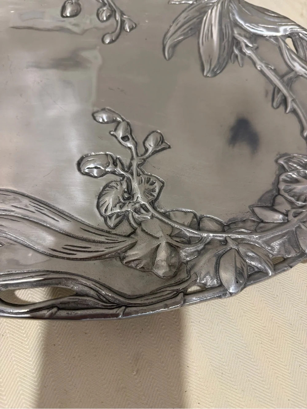 RARE Vintage 2004 ARTHUR COURT ALUMINUM ORCHID FLORAL PLATTER SERVING TRAY 13
